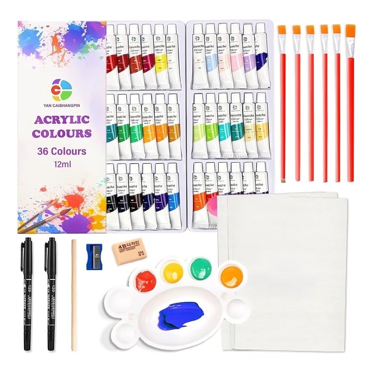 KIT 59 PZS PINTURA ACRÍLICA PINCELES PALETA - 1
