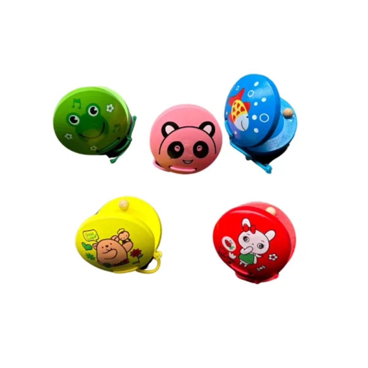 SET 2 JUGUETE MUSICAL DE CASTAÑUELAS DE MADERA CON DIBUJOS ANIMADO - 2