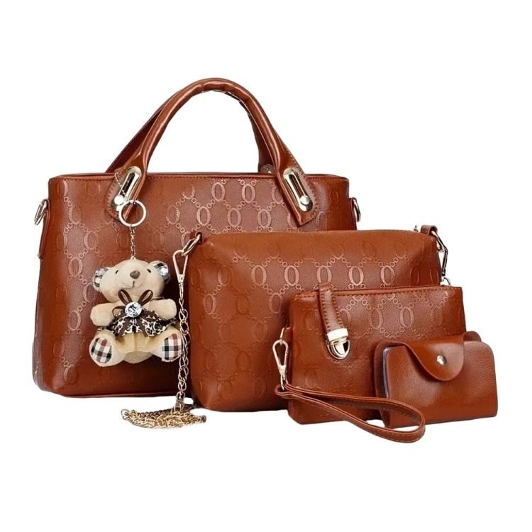 SET 4 BOLSAS MUJER MODA DAMA CROSSBODY COSMETIQUERA MARRON - 3