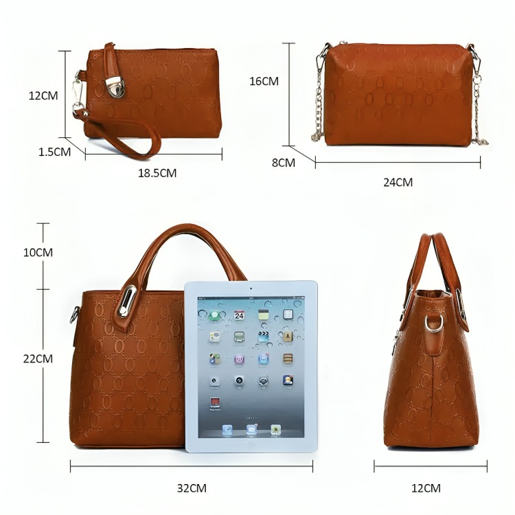 SET 4 BOLSAS MUJER MODA DAMA CROSSBODY COSMETIQUERA MARRON - 4