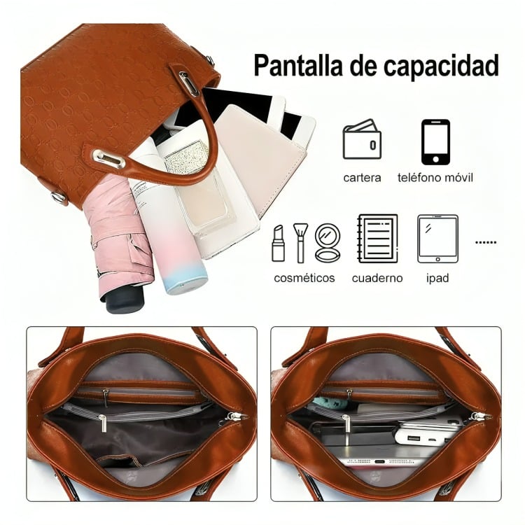SET 4 BOLSAS MUJER MODA DAMA CROSSBODY COSMETIQUERA  NEGRO - 1