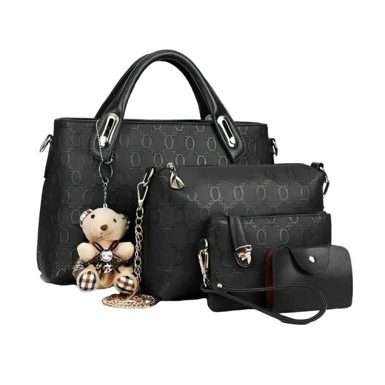SET 4 BOLSAS MUJER MODA DAMA CROSSBODY COSMETIQUERA  NEGRO - 2