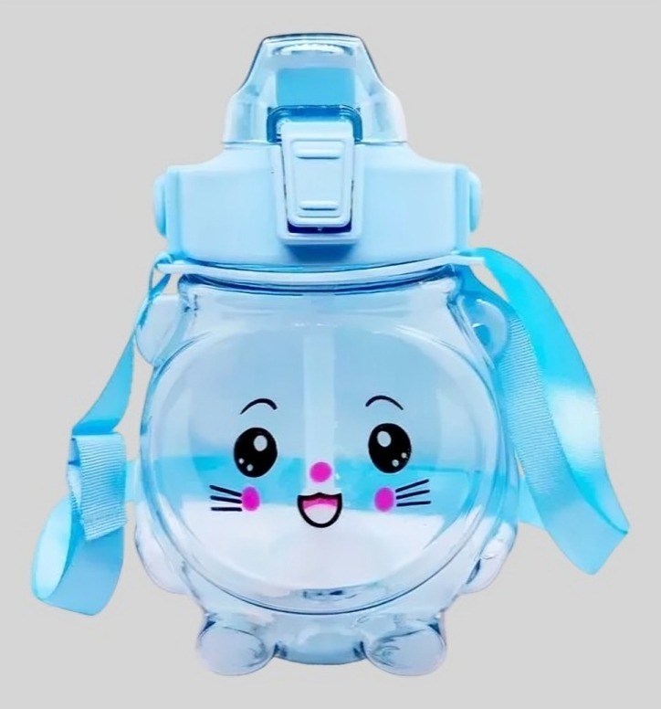 BOTELLA AGUA ANTIDERRAME KAWAII CON STICKER AZUL - 2