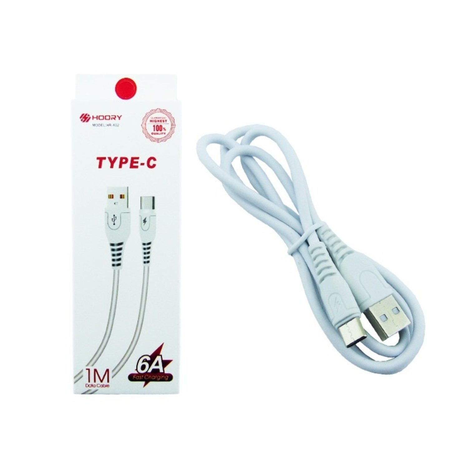 CABLE USB A TYPE-C MOD.HR-X02 6 AMP 1 METRO HOORY BLANCO ALTA CALIDAD EN CAJA - 2