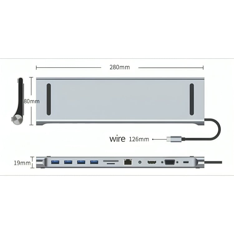 GENÉRICO ADAPTADOR HUB 11 EN 1 USB TIPO C USB-C HDMI VGA USB LAN SD