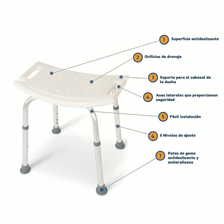 SILLA ASIENTO DE DUCHA SEGURIDAD ANTIDESLIZANTE REGULABLE - 1