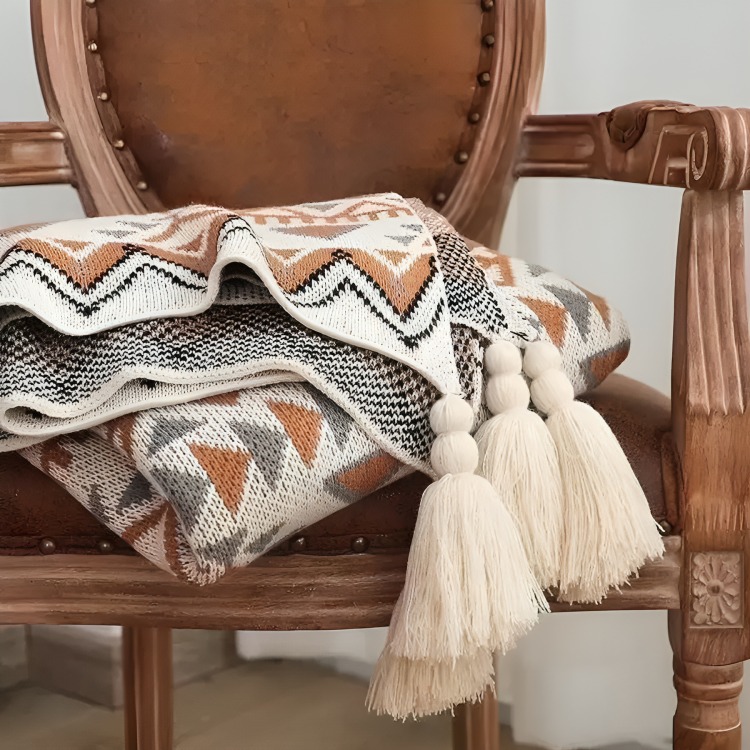 MANTA DECORATIVA TEJIDA PARA SILLON PIECERA CAMA BOHEMIA - 3