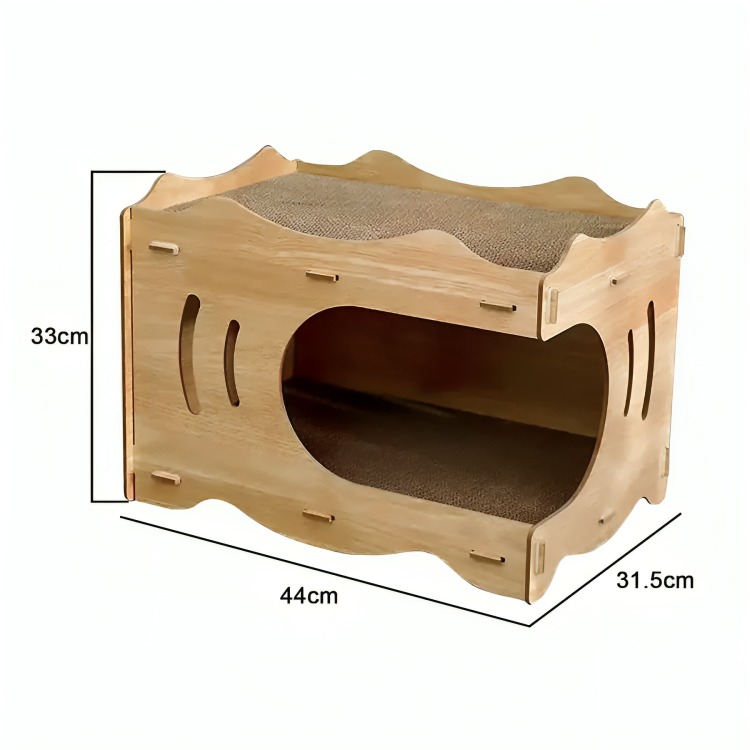 CAMA CASA DE MADERA PARA GATOS CON RASCADOR INTERNO - 4