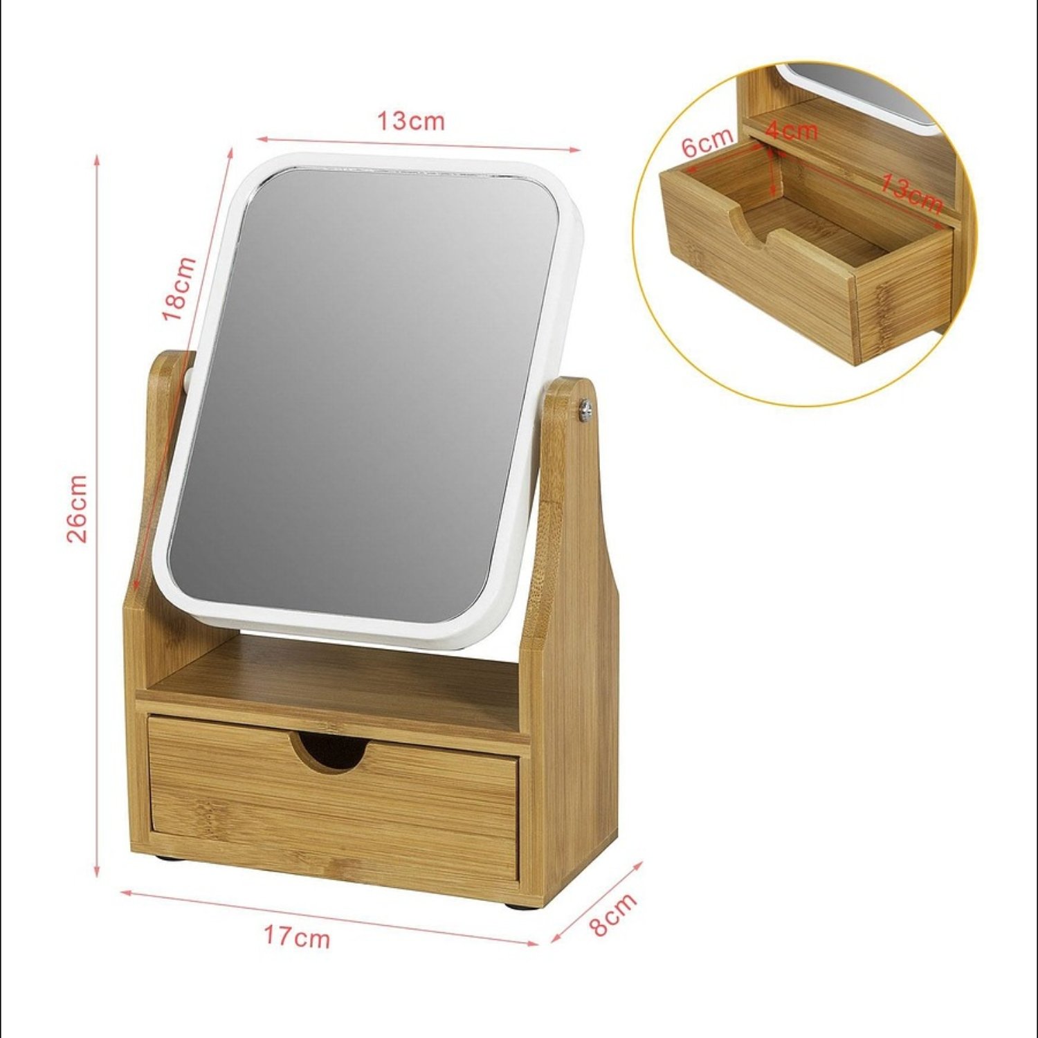ESPEJO DE MAQUILLAJE ROTACION 360 ESPEJO DE MESA CON CAJON - 1