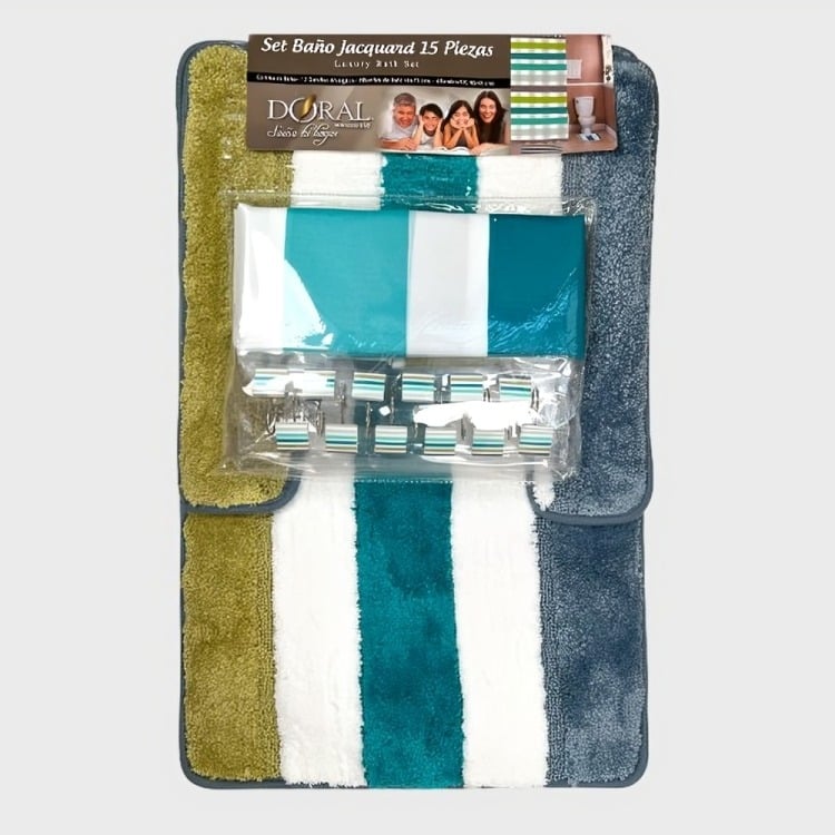 SET DE BAÑO 15PCS  FRANJAS PETRÓLEO VERDE AZUL – DORAL - 3