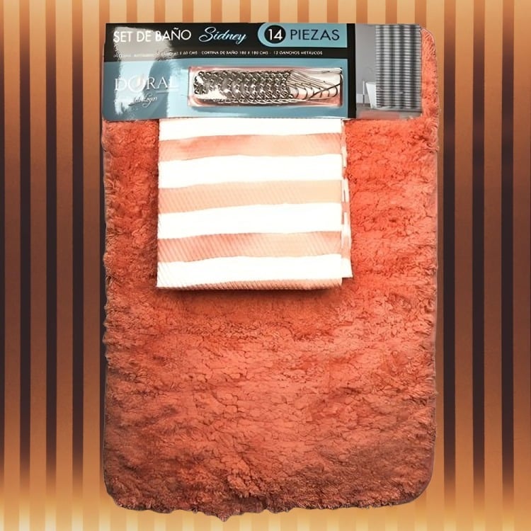 SET DE BAÑO 14 PIEZAS SIDNEY / FRANJAS CORAL – DORAL - 1