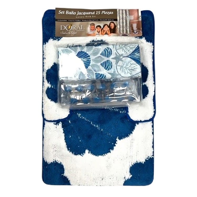 SET DE BAÑO 15PCS JACQUARD / MARINO AZUL EN COLOR BLANCO – DORAL - 1