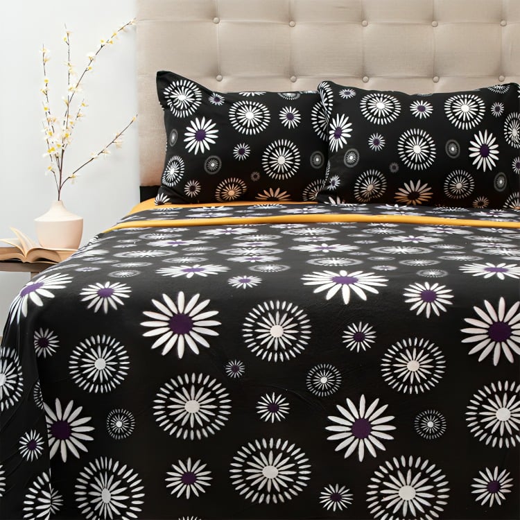 SABANAS DE POLAR COMPOSE KING / FLOR EN COLOR NEGRO SALMON DORAL