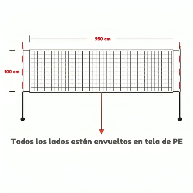 RED MALLA DE VOLEY 950CM X 100CM BORDE CUBIERTO - 2