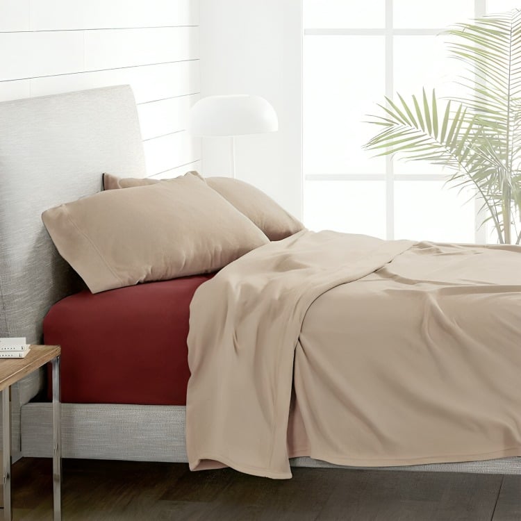 SÁBANAS POLAR LISA COMPOSÉ 2 PLAZAS / BEIGE-BURDEO– DORAL - 1