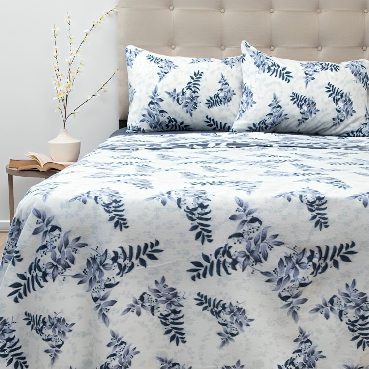 SÁBANAS DE POLAR COMPOSÉ 2 PLAZAS / RAMAS EN COLOR BLANCO AZUL – DORAL - 2