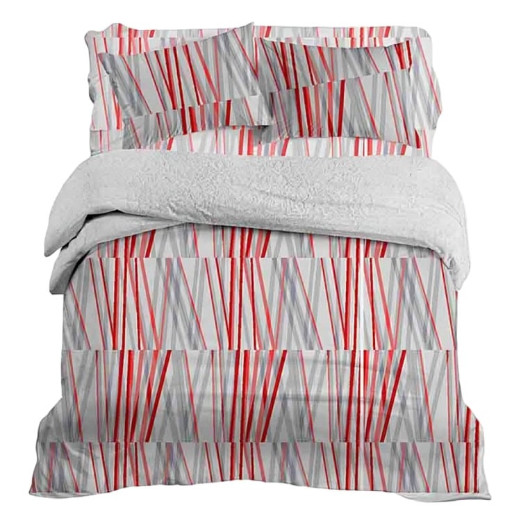 PLUMÓN SHERPA + SÁBANA MICROFIBRA DE 2 PLAZAS LÍNEAS EN COLOR ROJOS - 1