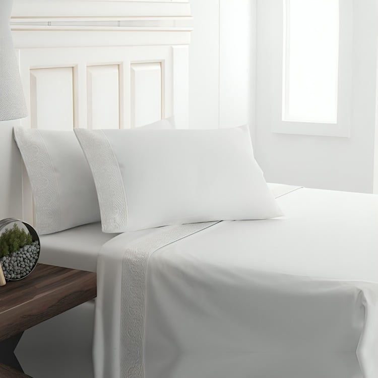 SÁBANAS MICROFIBRA BRODERIE SANTORINI 1.5 PLAZA EN COLOR BLANCO - 1