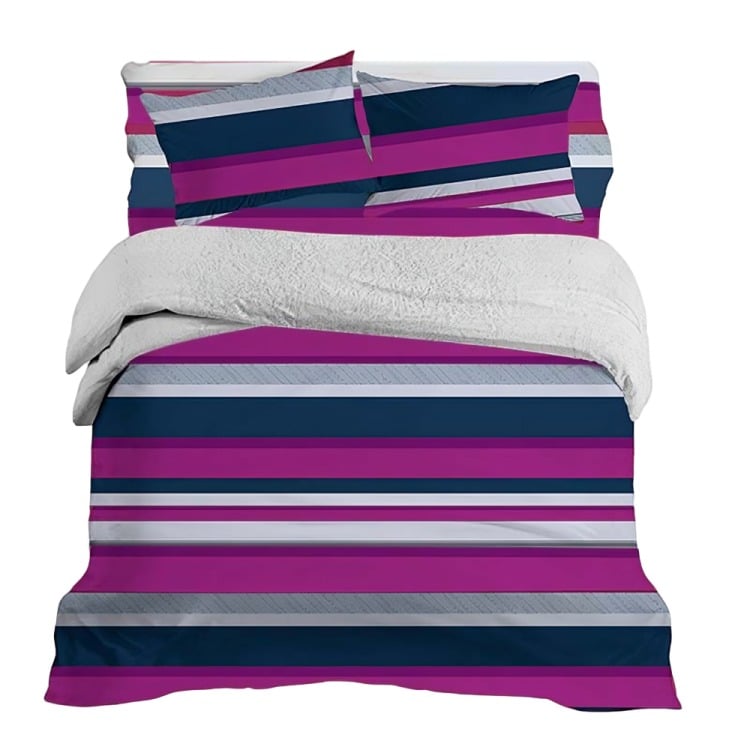 PLUMÓN SHERPA + SÁBANA MICROFIBRA DE 2 PLAZAS LÍNEAS MORADAS - 1