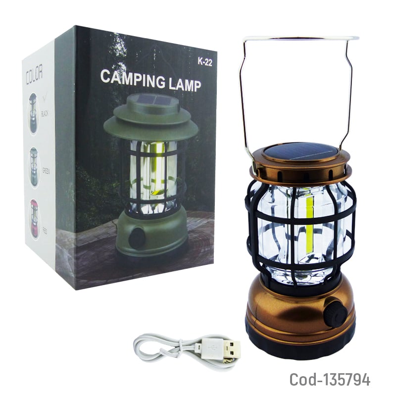 FAROL LED SOLAR CON DIMER RECARGABLE USB LUZ BCA ORO - 2