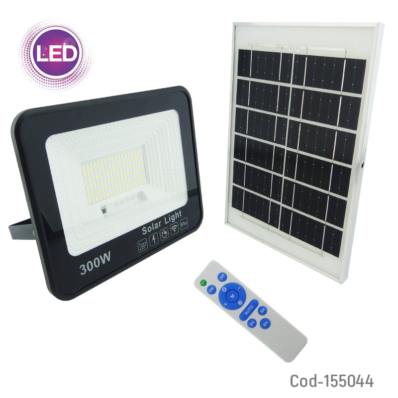 PROYECTOR SOLAR LED 300W CON PANEL SOLAR PVC 108 LED CONTROL REMOTO - 1