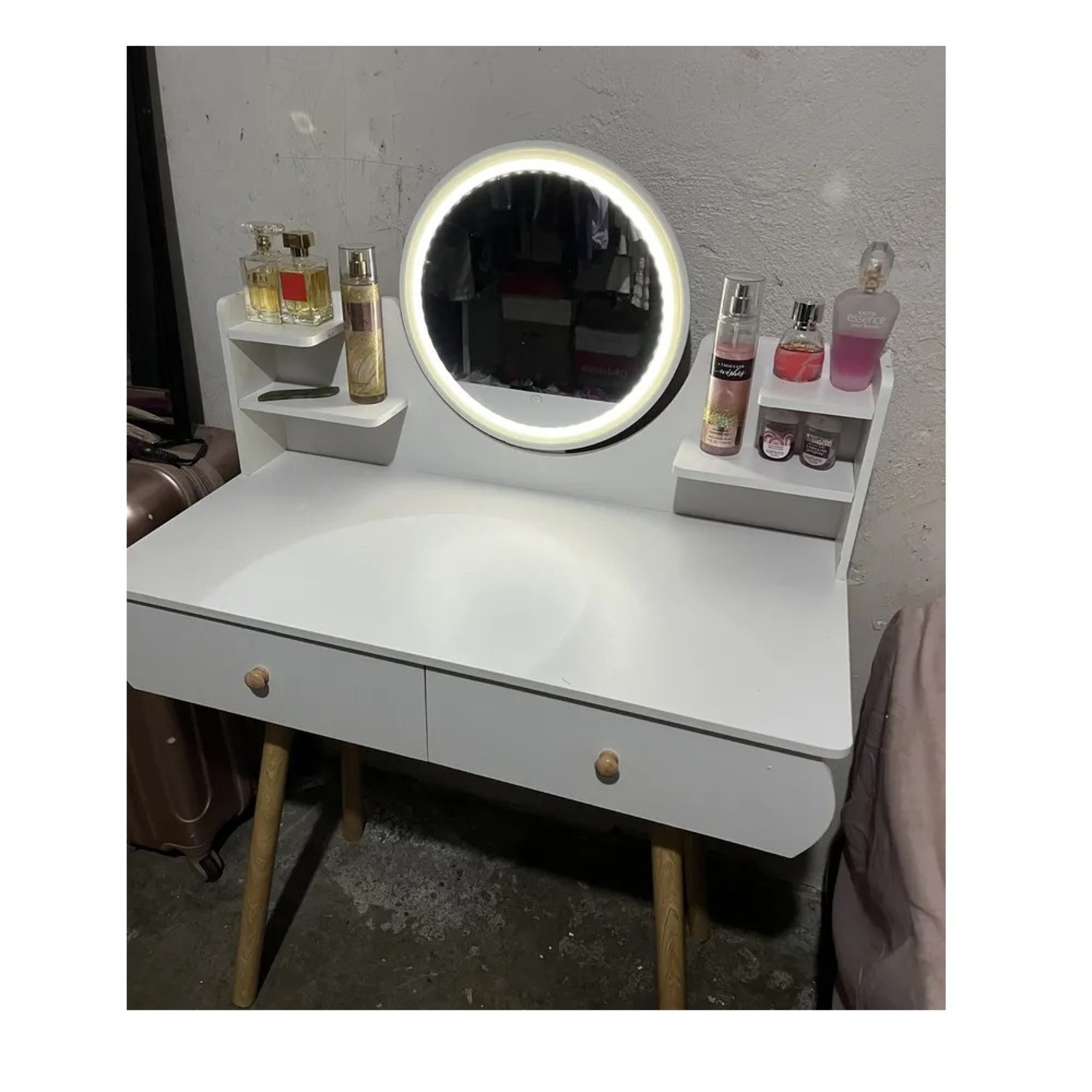 TOCADOR MAQUILLADOR CON LUCES LED ESPEJO Y 4 CAJONES COLOR BLANCO - 2