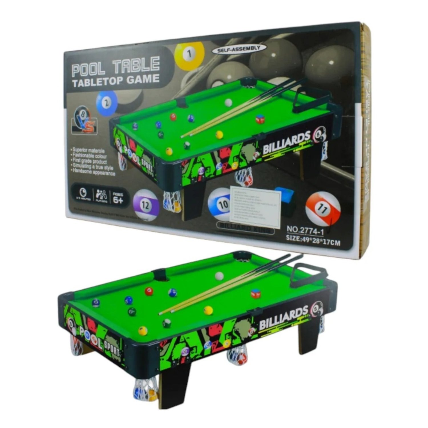 MESA DE BILLAR EN MADERA CON PAÑO JUGUETE PARA NIÑOS - 3