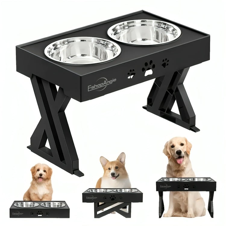 COMEDERO-BEBEDERO PARA PERROS ALTURA AJUSTABLE - PLATO ACERO - 1