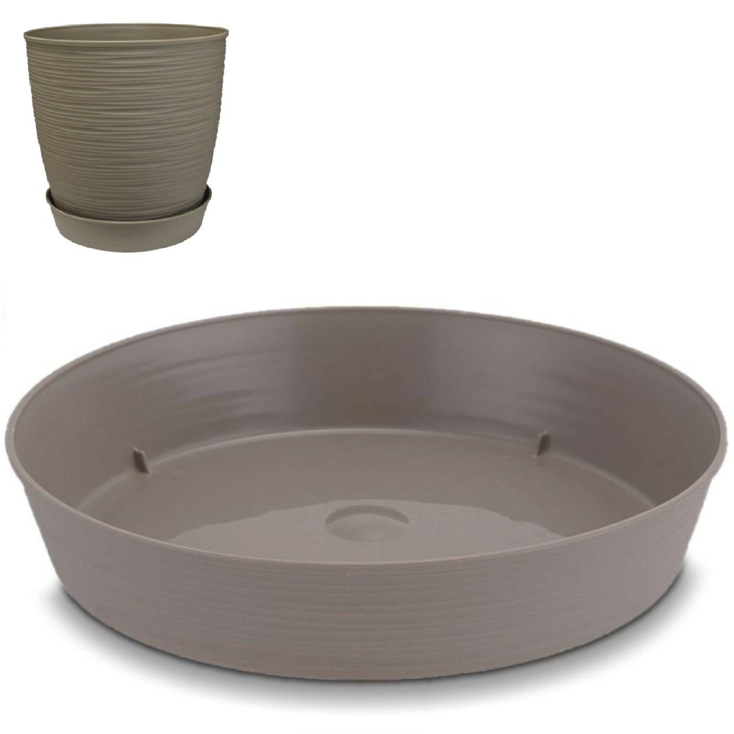 PACK X4 PLATO MACETA ESTILO PIEDRA 25×23 CM TAUPE / GRIS – REY PLAST - 2