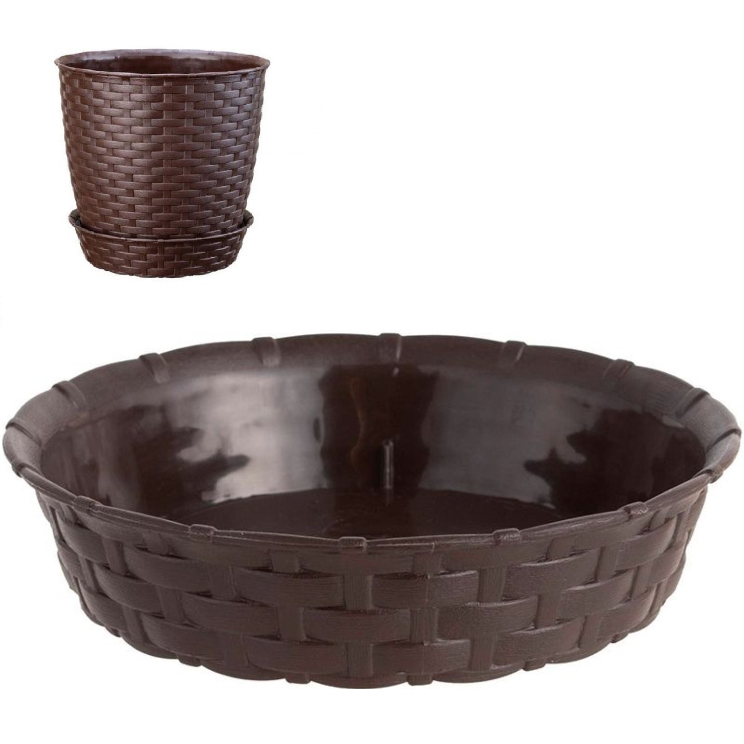 PACK X4 PLATO MACETA REDONDA ESTILO RATAN 25×23 CM MARRON MORO –REYPLAST - 3