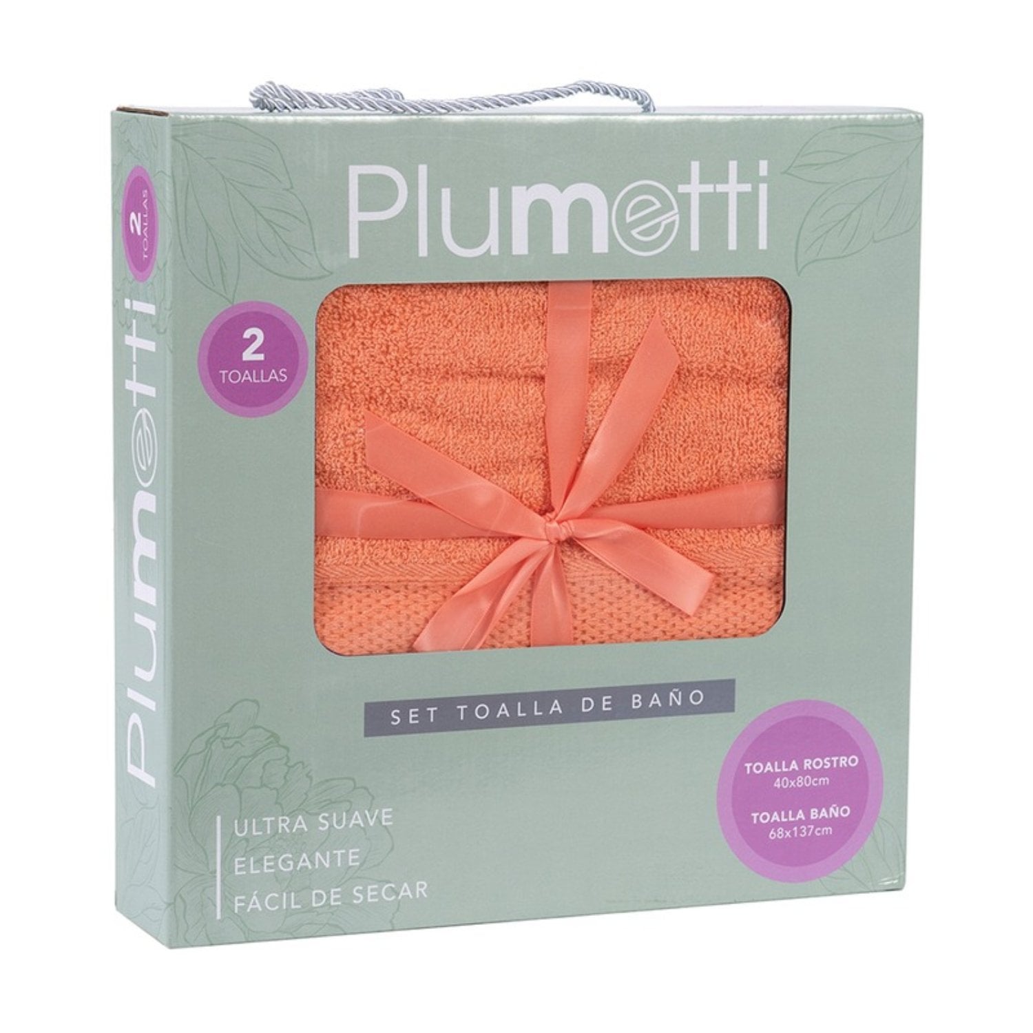 SET 2 TOALLAS COLORIX 380 GRS CAJA / CORAL – PLUMETTI - 1