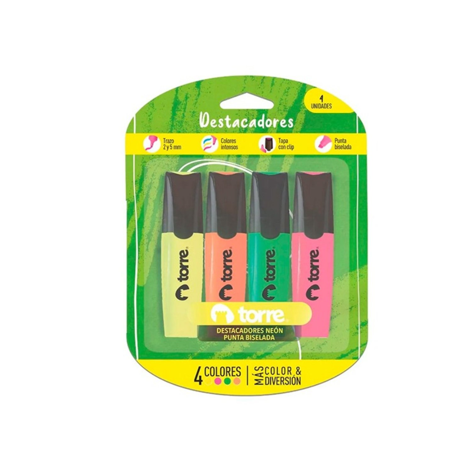 DESTACADOR 4 COLORES NEON BLISTER – TORRE - 1