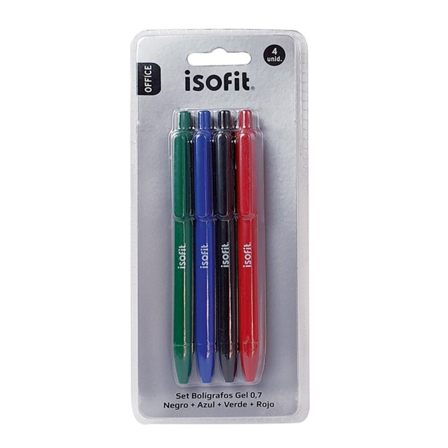 BLISTER BOLIGRAFOS GEL 4 UNIDADES AZ/NE/RO/VE – ISOFIT - 1