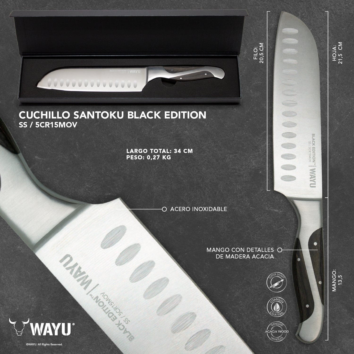 CUCHILLO SANTOKU BLACK EDITION WAYU - 4