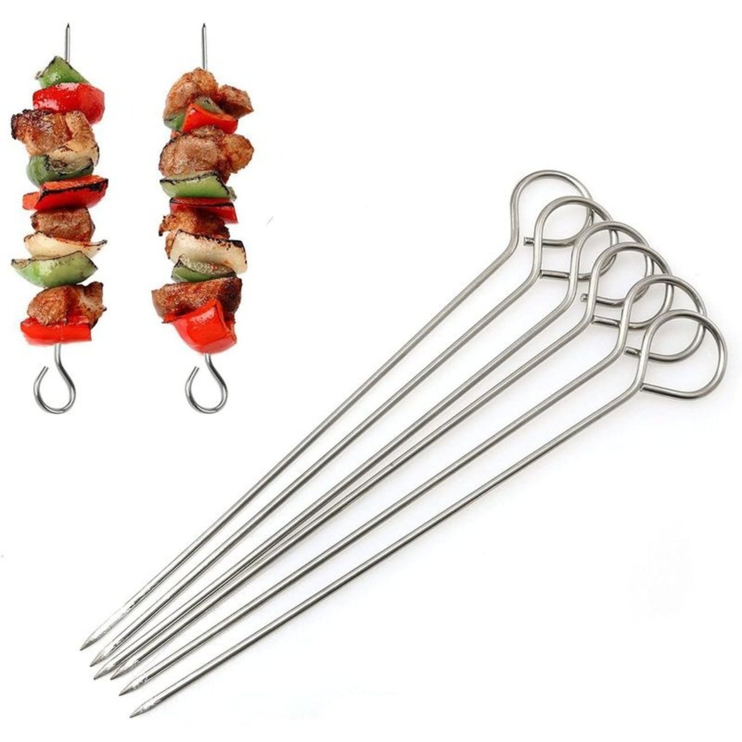 SET DE 6 PINCHOS BROCHETAS ANTICUCHO METAL DE 50 CM - 1