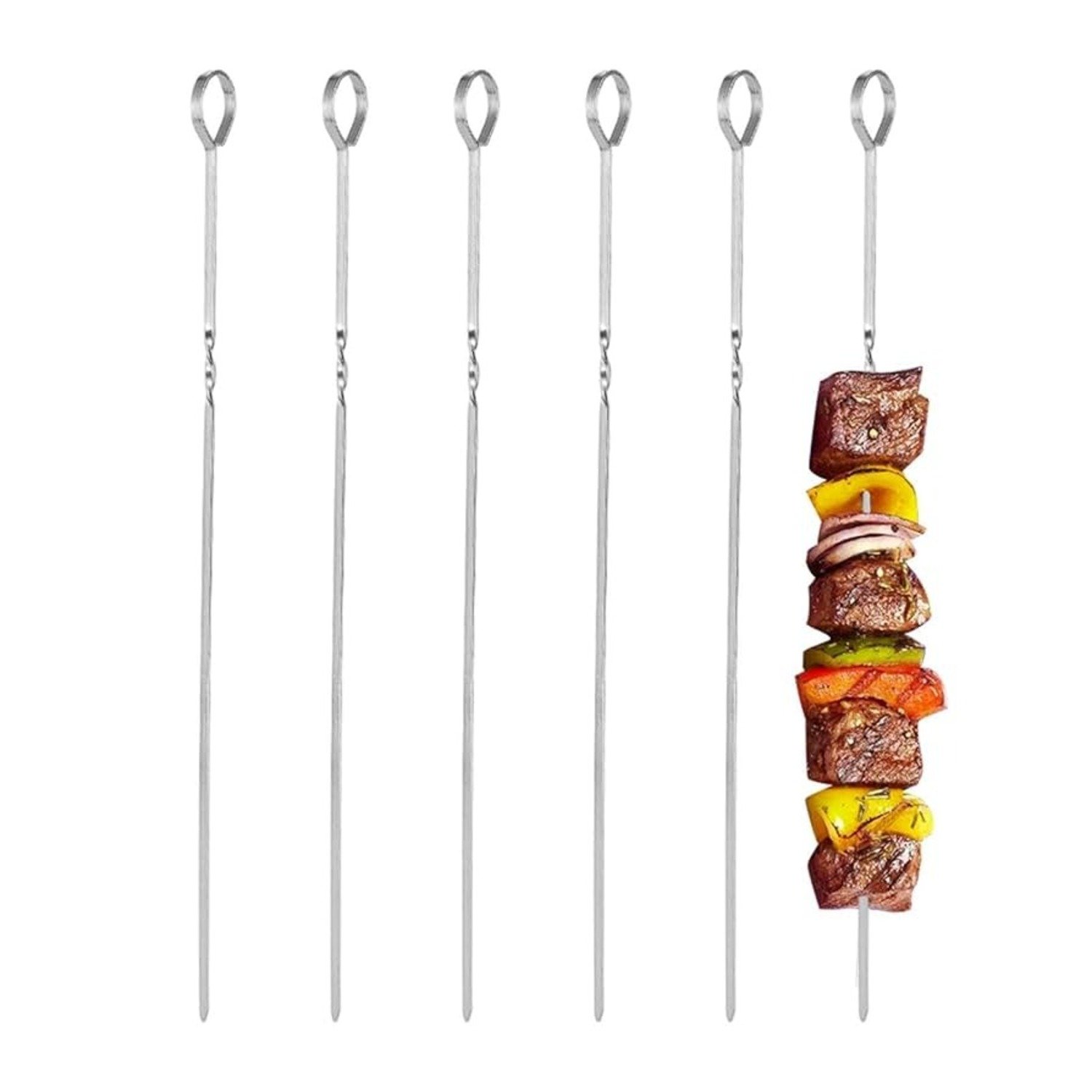 SET DE 6 PINCHOS BROCHETAS ANTICUCHO METAL DE 50 CM - 3
