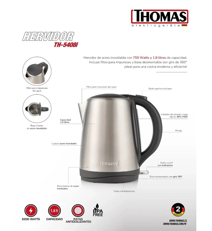 HERVIDOR ACERO INOXIDABLE 18 LTS TH-5408I THOMAS - 3