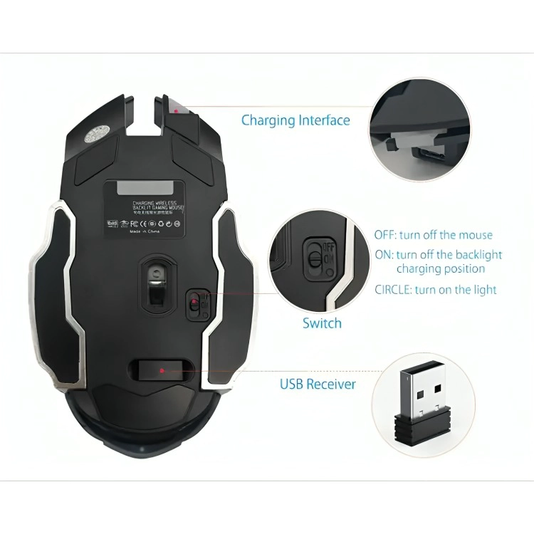 MOUSE GAMER INALAMBRICO RECARGABLE ILUMINADO RGB - 3