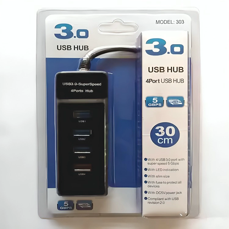 HUB USB 3.0 4 PUERTOS DE ALTA VELOCIDAD INDICADOR LED AZUL - 2