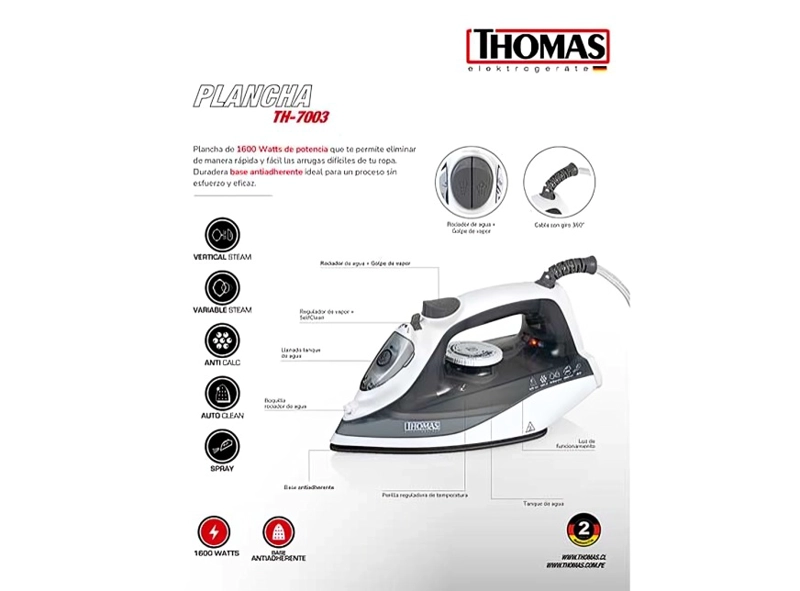 PLANCHA   THOMASTH-7003 1600W GRIS - 3
