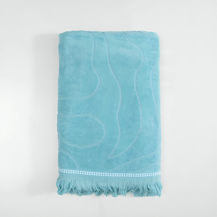 TOALLA DE PLAYA 3D 80×160 CM. ALGODON JACQUARD / FLORES TURQUESA – MASHINI - 1