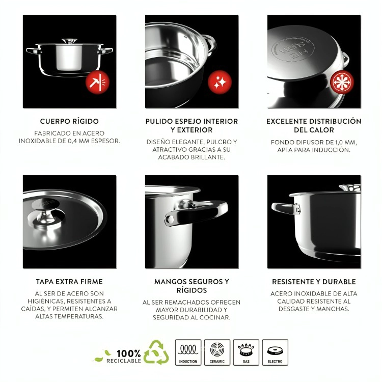 BATERIA DE COCINA 6 PIEZAS ACERO INOXIDABLE 420-6SS WENS - 2