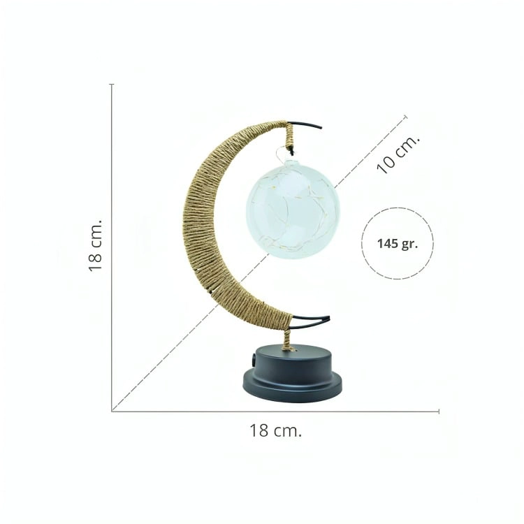 LAMPARA LED MEDIA LUNA CON CAÑAMO Y COLGANTE BOLA - 1