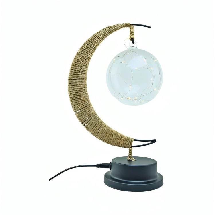 LAMPARA LED MEDIA LUNA CON CAÑAMO Y COLGANTE BOLA - 2