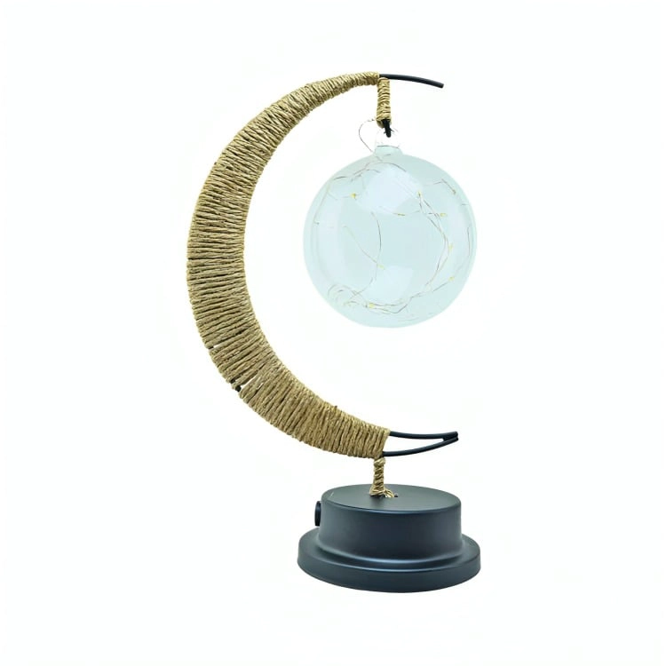 LAMPARA LED MEDIA LUNA CON CAÑAMO Y COLGANTE BOLA - 3