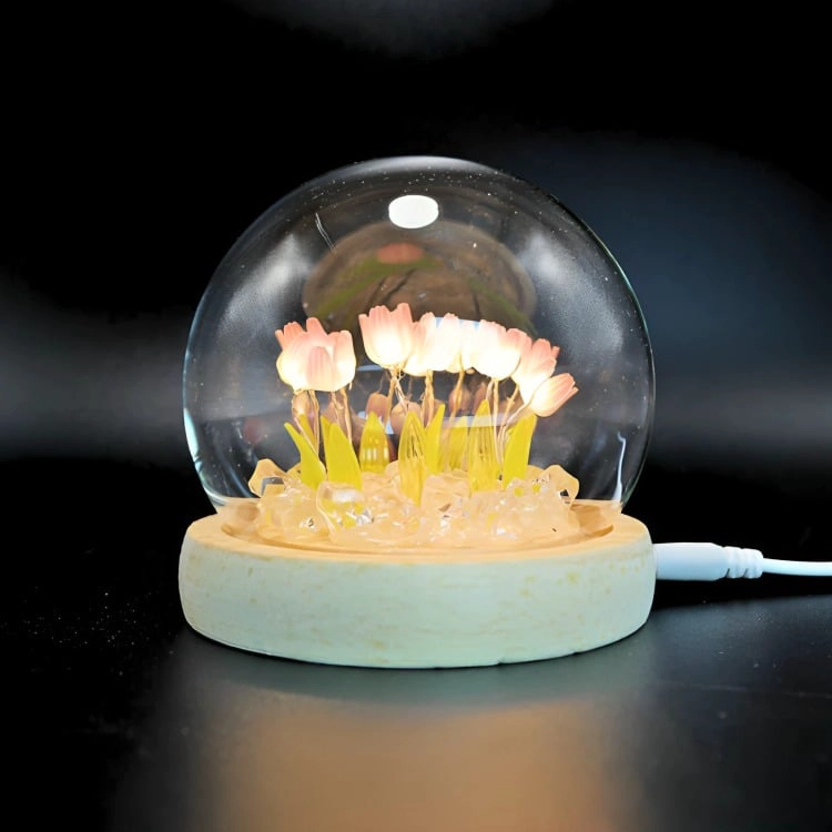 LAMPARA LED DECORATIVA TULIPAN EN CUPULA DE VIDRIO - 2