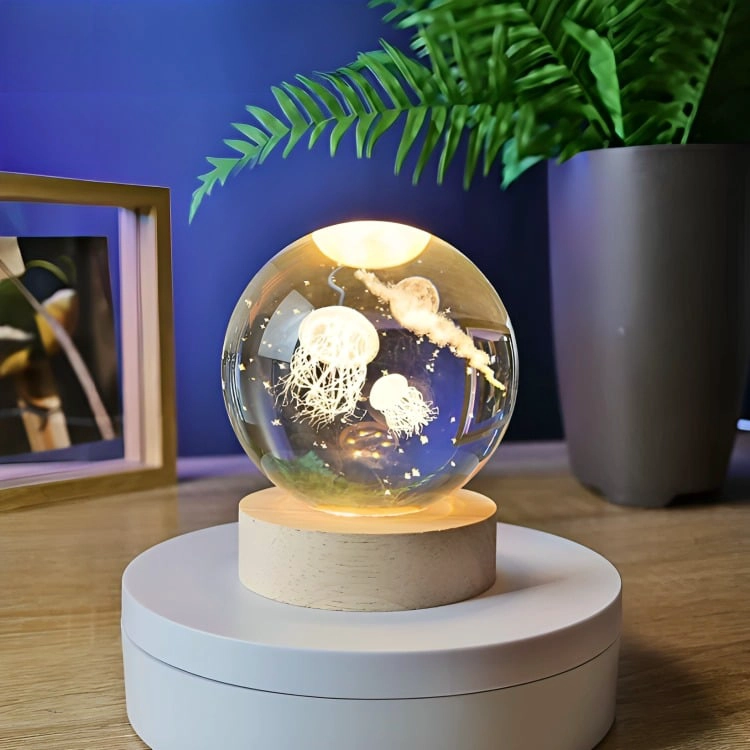 LAMPARA BOLA DE CRISTAL LED MEDUSAS Y LUNA - 2