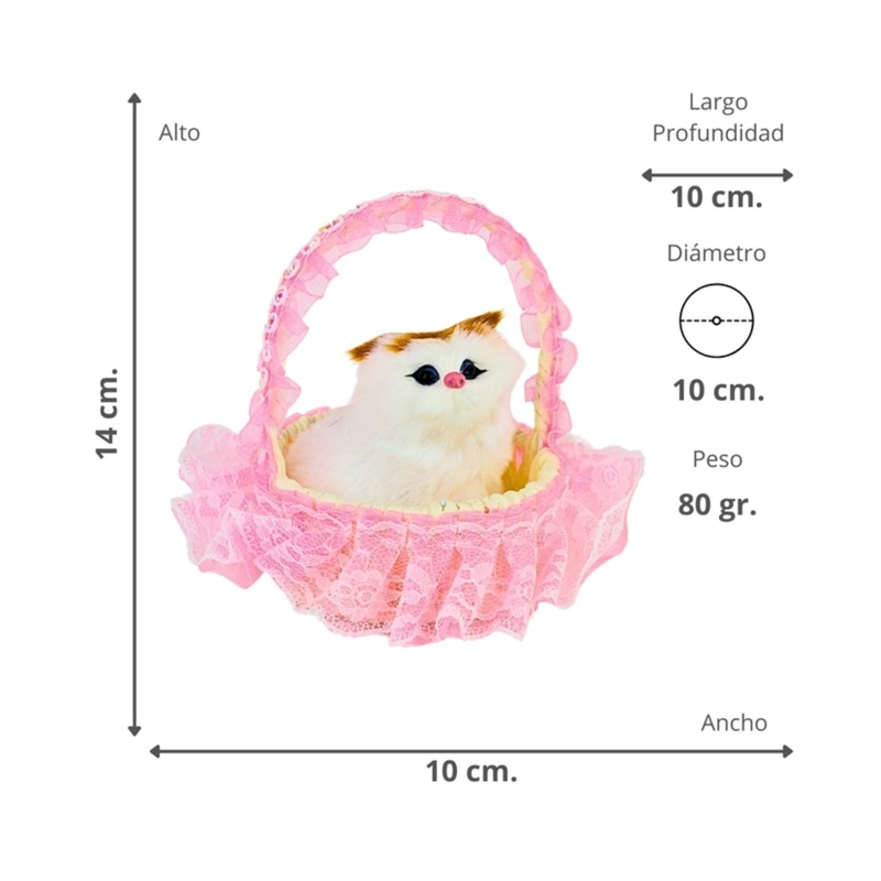 GATO MAULLADOR EN CANASTA JUGUETE DECORATIVO ROSADO - 1