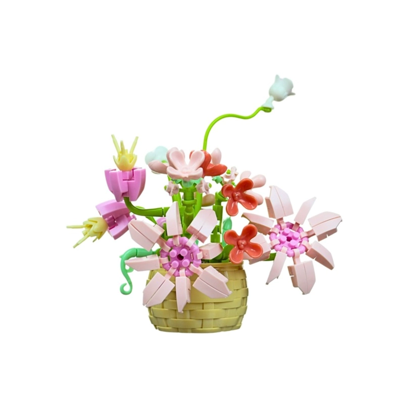 JUGUETE BLOQUES DE CONSTRUCCION FLORES EN CESTA ROSA - 4