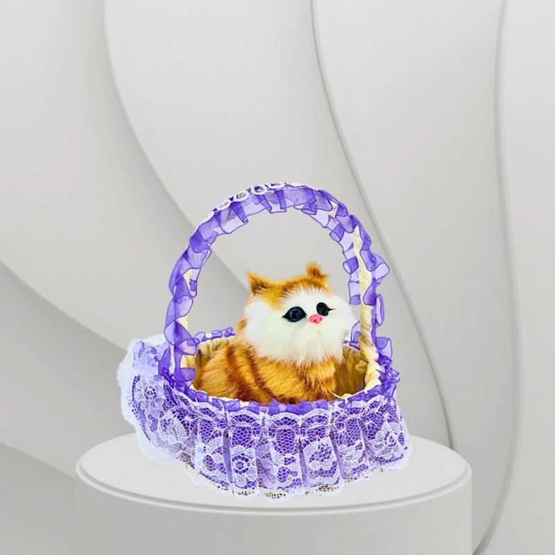 GATO MAULLADOR EN CANASTA JUGUETE DECORATIVO MORADO - 2